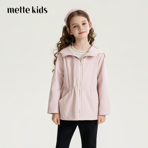 mettekids儿童外套2026夏季新款女童连帽收腰粉色拉链学院风夹克 商品图0