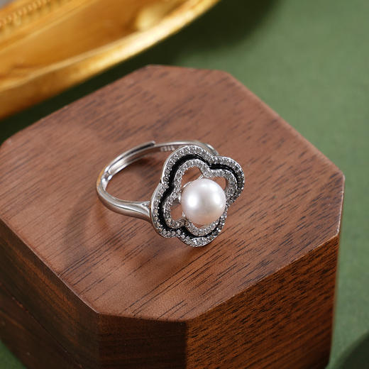 子佩集【相思四叶】银S925珍珠惜王妃戒指【YR0090】7mm珠双色四叶草四瓣花2601 商品图4