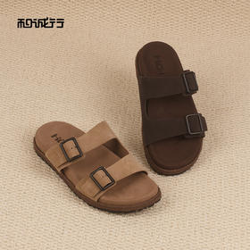 和诚行夏季新款舒适百搭真皮厚底踩屎感男式拖鞋0551293