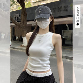 西遇韩版修身辣妹圆领背心女2026年夏季新款褶皱气质显瘦百搭上衣SS060242