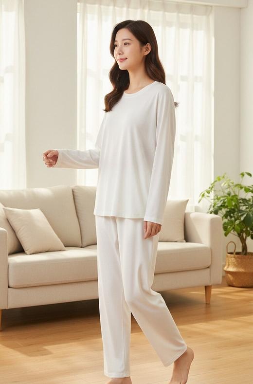 【莫代尔丝滑软糯睡衣套装】女春秋季新款休闲简约纯色长袖舒适透气家居服套装 商品图4