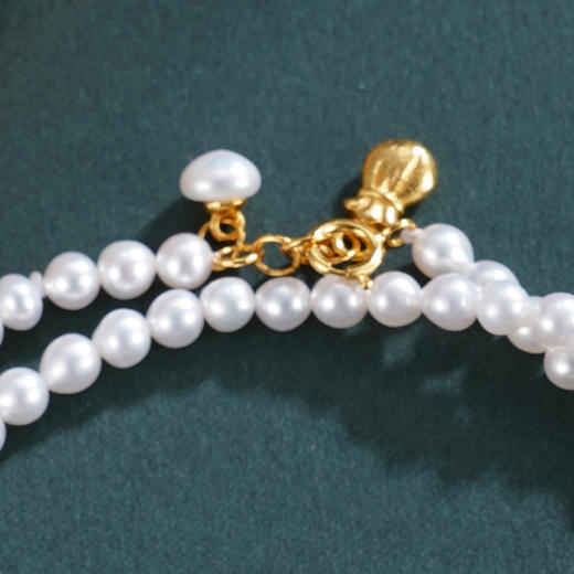 子佩集【庄生晓梦】银S925珍珠惜王妃手链【QNS0017】3mm珠镀金绿松石白水晶2601 商品图3