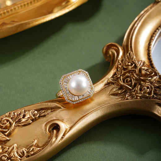 子佩集【女神芳华】银S925珍珠惜王妃戒指【R2129】10.5mm珠镀金四芒星方块2601 商品图1