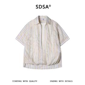 SDSA男装2026新款高贵轻奢日系撞色竖纹假两件短袖衬衫百搭上衣