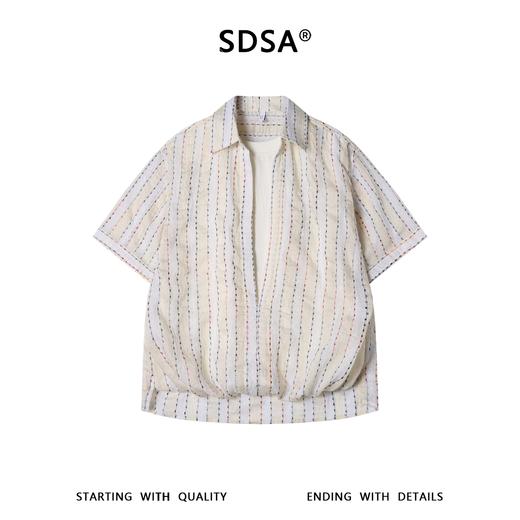 SDSA男装2026新款高贵轻奢日系撞色竖纹假两件短袖衬衫百搭上衣 商品图0