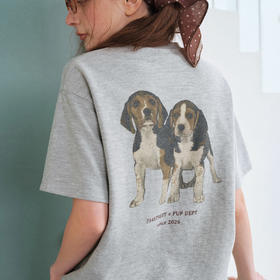 714street比格犬前后印花华夫格短袖