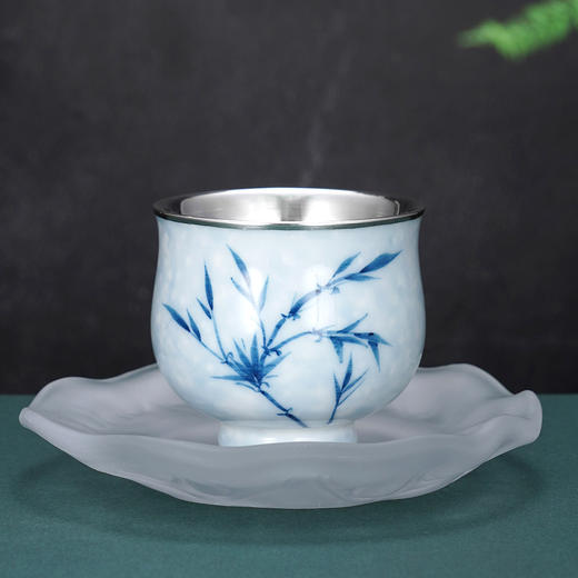 子佩集【时和岁稔】银S990摆件【TZYF048】茶具多规格四叶草牡丹竹子莲花茶杯2602 商品图0