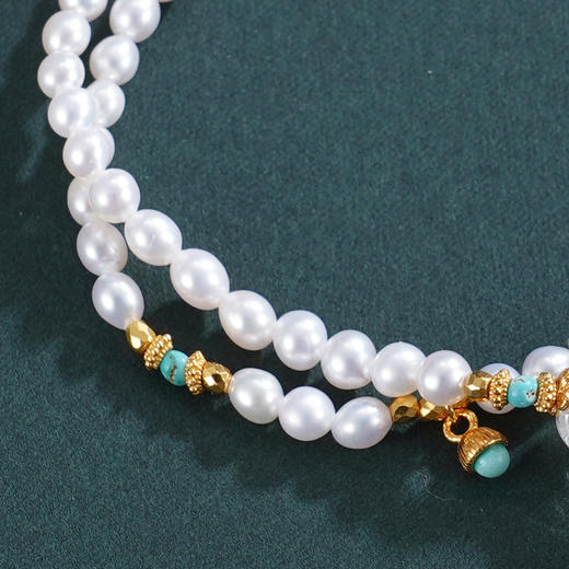 子佩集【庄生晓梦】银S925珍珠惜王妃手链【QNS0017】3mm珠镀金绿松石白水晶2601 商品图4