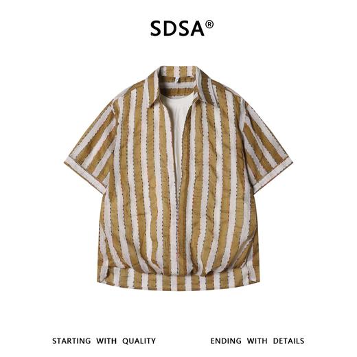 26CS77SDSA男装2026新款高贵轻奢日系撞色竖纹假两件短袖衬衫百搭上衣 商品图2