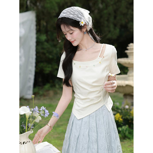 鹿向南【0328/20:00新品前1小时7折限量100件】杏色T恤 商品图1