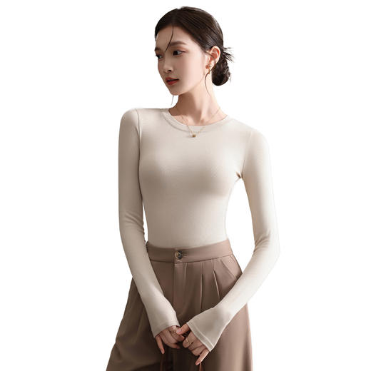 【莫代尔打底衫女款春秋】2026新款内搭咖色长袖t恤圆领修身薄款上衣、半高领打底衫 百搭，显瘦 商品图4