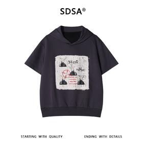 SDSA男装2026新款高贵轻奢潮牌贴布设计连帽短袖T恤百搭时尚上衣