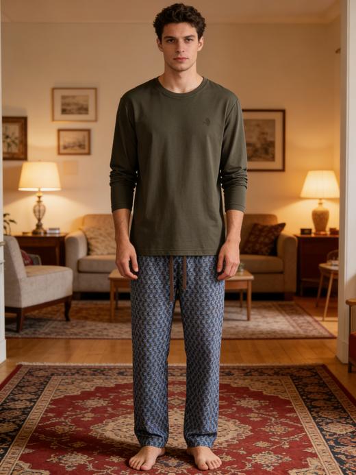 【马到成功棉莫经典】SCHIESSER德国舒雅男士棉+莫代尔柔软亲肤长袖长裤家居套装39/23435H 商品图1