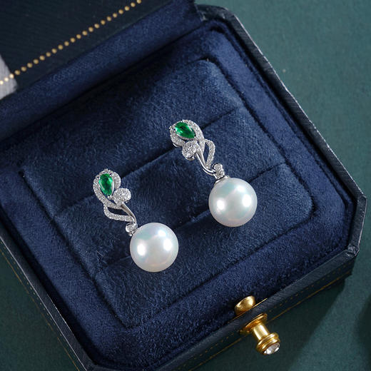 子佩集【灼华知遇】银S925珍珠惜王妃耳钉【E4407】10.5mm珠双色玫瑰花朵花株2601 商品图1