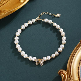 子佩集【缱绻蝴蝶】珍珠惜王妃手链【ZZSL004】5.5-6mm珠镀金蝴蝶结2601