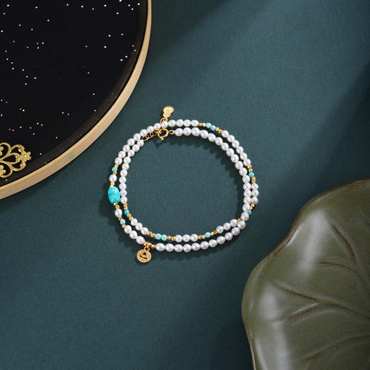 子佩集【福禄高升】银S925珍珠惜王妃手链【QNS0015】3mm珠镀金绿松石葫芦三角之力2601 商品图1