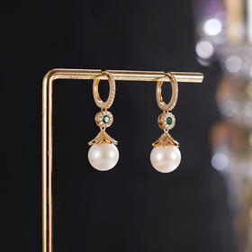 子佩集【缪斯华章】银S925珍珠惜王妃耳环【YE0966】9mm珠绿镀金圆圈扣环2601