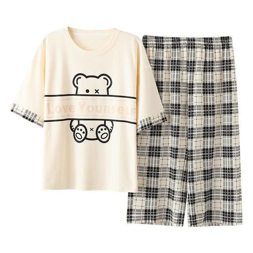 睡衣女夏纯棉季新款短袖七分裤简约韩版宽松家居服可外穿套装M-2XL 商品图4