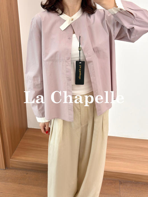 专柜实拍【法式气质！】拉夏贝尔/La Chapelle纯棉亲肤别致撞色领单排扣灯笼袖小众设计休闲衬衫上衣 商品图1