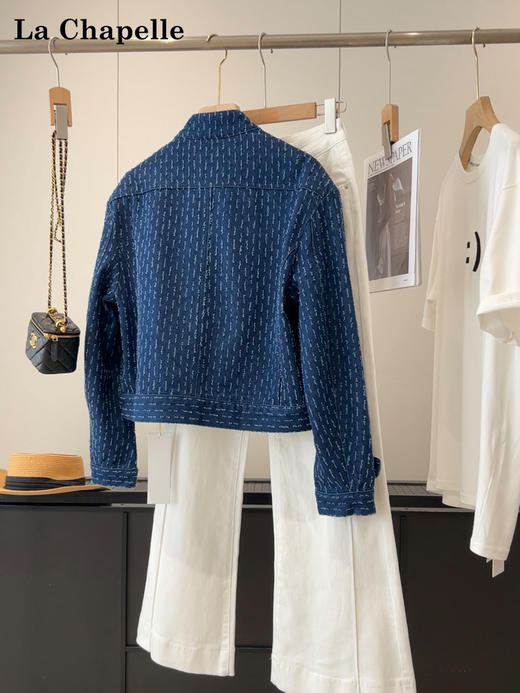 天猫同步【老钱调调~】拉夏贝尔/La Chapelle简约设计立领排扣肌理感小香外套百搭个性牛仔夹克上衣 商品图7