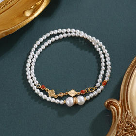 子佩集【幸运礼赞】银S925珍珠惜王妃手链【QNS0011】3mm珠镀金南红四叶草2601