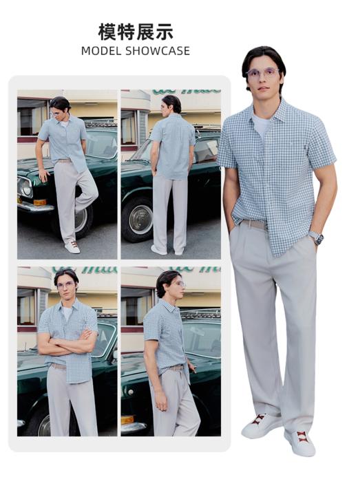 波顿男士夏季翻领格仔短袖衬衫｜亲肤透气，合身版型穿出利落感MS163226 商品图2