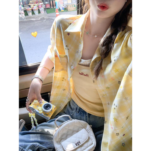 <曾小咸推荐>韩系黄色格子polo短袖衬衫 商品图2