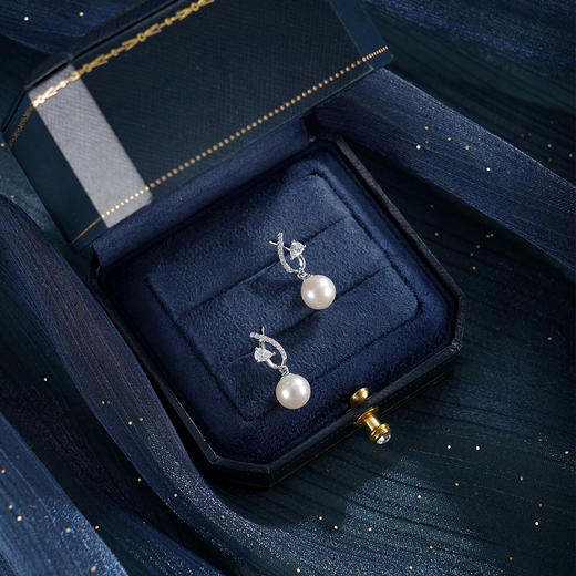 子佩集【灵犀共鸣】银S925珍珠惜王妃耳钉【YE0829A】8mm珠双色交织丝带2601 商品图2