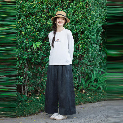 绽放169朵/脏染裤*春季纯棉阔腿裤全腰松紧复古松弛感百搭休闲裤 商品图1