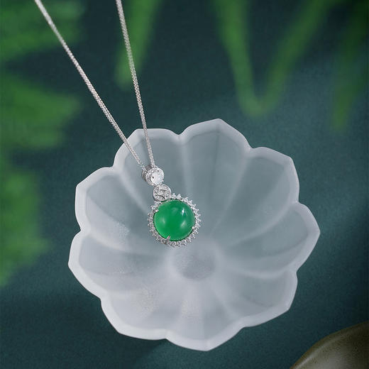 子佩集【翠涌财盈】银S925套链项链【TL016616】绿玉髓钱币圆形2602 商品图1