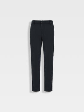 callisto藏青冰藻泥莫代尔混纺人字纹西裤