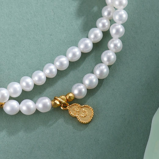 子佩集【芳华无界】银S925珍珠惜王妃手链【QNS0001】3mm珠镀金绿松石葫芦四芒星2601 商品图2