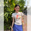 西遇花束图案印花短袖T恤女2026年夏季新款圆领正肩短款白色上衣SS060255 商品缩略图0