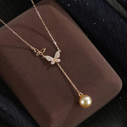 子佩集【浮光蝶梦】银S925珍珠惜王妃套链【YL0130】9mm珠镀金蝴蝶吊球2601 商品图0