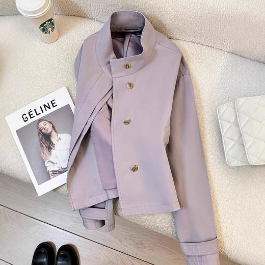 【清风外衣】珊瑚紫超好看！短款风衣外套女款2026春季新款韩系时尚气质上衣！ 商品图3