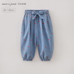 马克珍妮樱桃田园女童蝴蝶结牛仔裤2026年夏装新款560966