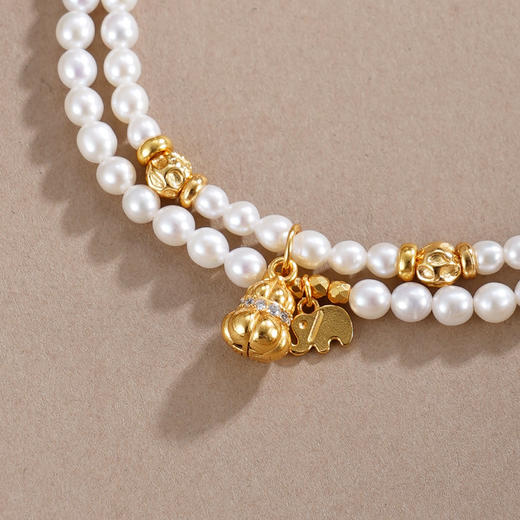子佩集【福禄吉象】银S925珍珠惜王妃手链【QNS0023-8】3mm珠镀金葫芦大象2601 商品图4