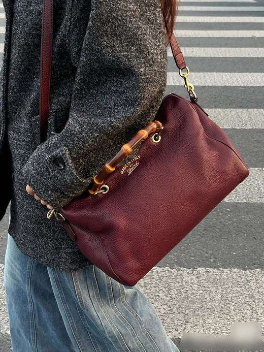 Gucci 竹节 酒红 牛皮 手提 斜挎包 商品图2