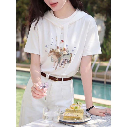 鹿向南【0328/00:00新品前一小时7折】米白色短袖T恤 商品图0