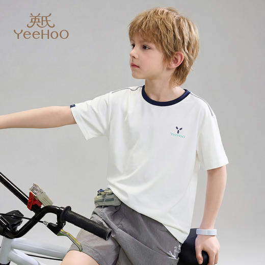【英氏】【透气排汗】【90-140】男童夏季撞色圆领短袖T恤 商品图6