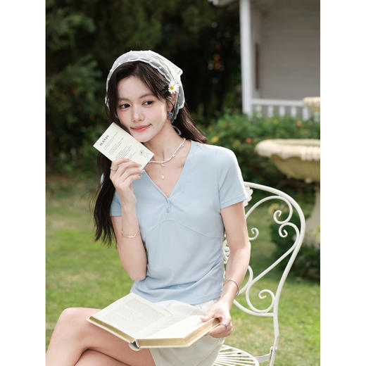 鹿向南【0328/20:00新品前一小时7折】蓝色T恤 商品图4