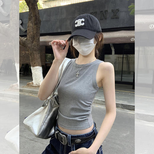 西遇韩版修身辣妹圆领背心女2026年夏季新款褶皱气质显瘦百搭上衣SS060242 商品图4