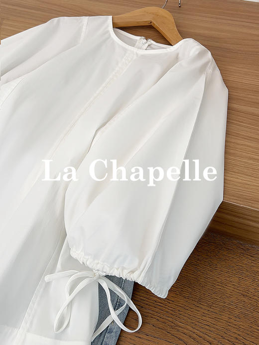 专柜实拍【商场同款！】拉夏贝尔/La Chapelle极简圆领泡泡袖抽绳后背拉链全棉短袖衬衣百搭纯色上衣 商品图7