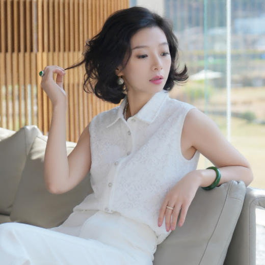 西子/凌霄花经典气质重工蕾丝翻领白色无袖上衣/SYTJ0894 商品图3