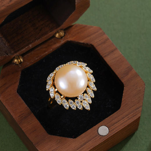 子佩集【灼灼芳华】银S925珍珠惜王妃戒指【R1702】12mm珠镀金火焰金色珠2601 商品图1