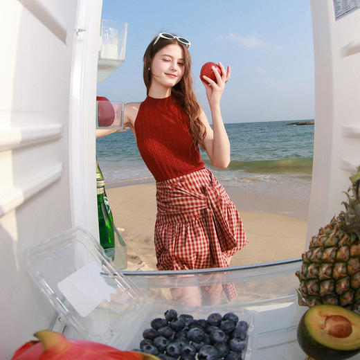 三彩独醒2026夏季新款无袖绞花修身针织衫挂脖半高领毛衫套头F 商品图1