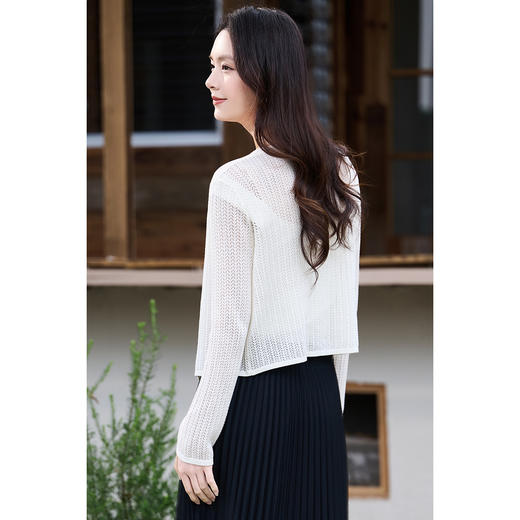 透氧开衫 蚕丝羊毛混纺 米思阳2026春夏度假风优雅镂空针织开衫女罩衫外搭上衣1035 商品图3