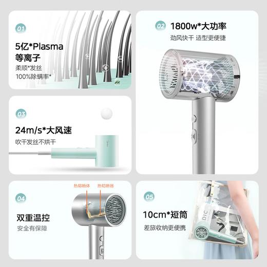 积分免费兑：美的（Midea）6亿等离子护发电吹风 家用负离子护发吹风筒 1800W大功率快干吹风机 FJ308银 商品图4