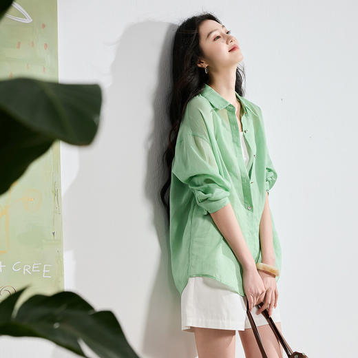 【莱赛尔苎麻】三彩2026夏季新款多巴胺衬衫翻领宽松衬衣S 商品图1