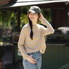 特绽放140朵/一字T*汉麻棉一字肩条纹长袖打底T恤女新款宽松上衣 商品缩略图0